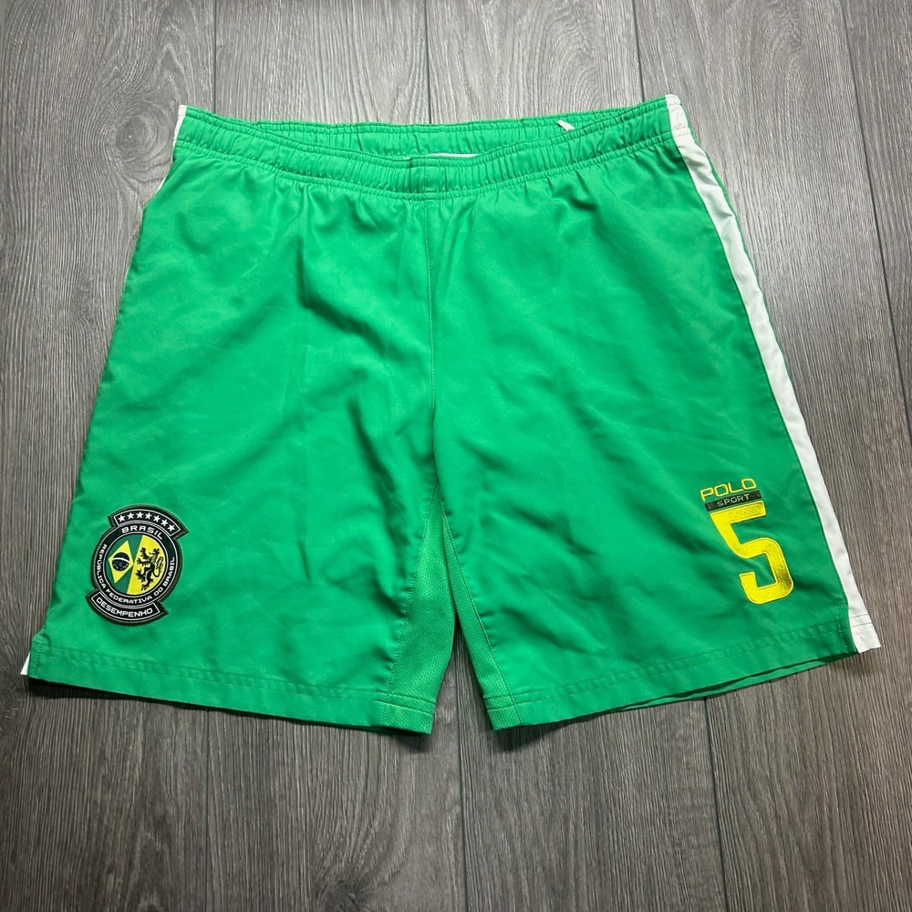 Polo Sport Ralph Lauren Brazil Soccer Shorts Mens Large Green Athletic 5 Patch